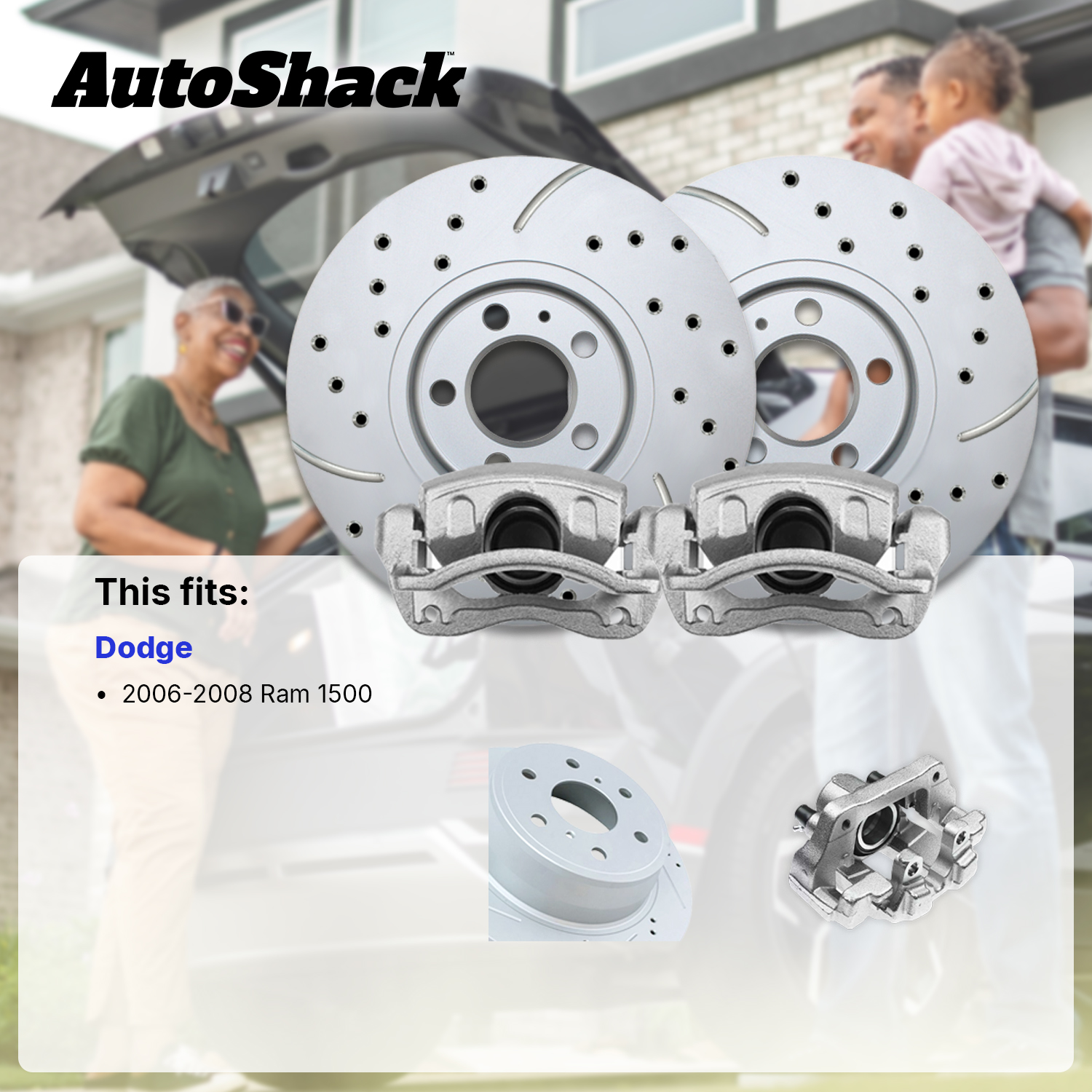 Front Drilled Slotted Brake Rotors Calipers for 2006-2008 Dodge Ram 1500 - Picture 2 of 7