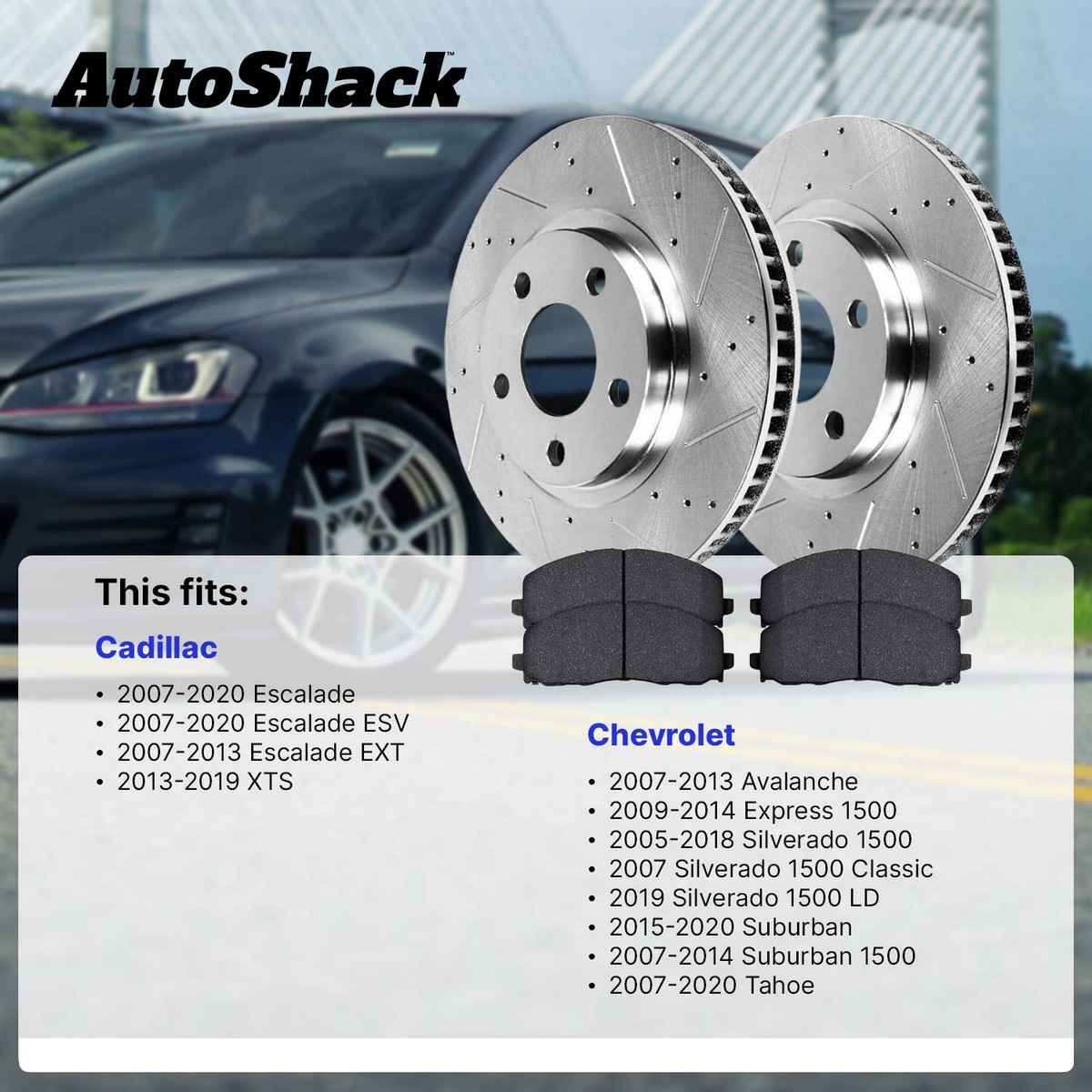 Front Drilled Disc Rotors Ceramic Brake Pads for Chevy Silverado 1500 5.3L - Picture 2 of 7