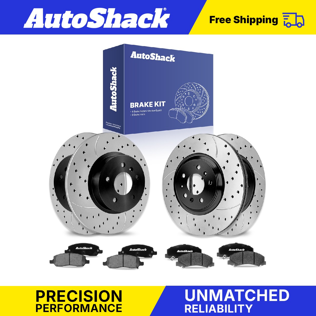Front Rear Drilled Slotted Brake Rotors Ceramic Pads for Cadillac DTS 4.6L - Picture 1 of 7