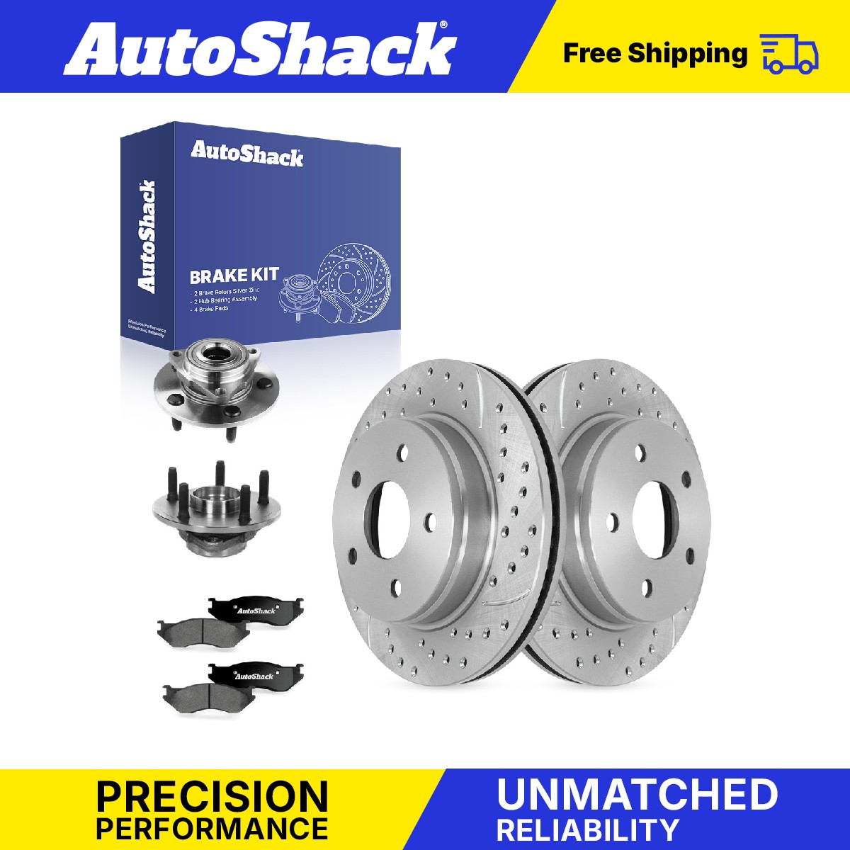 Front Drilled Slotted Brake Rotors Premium Pads Hubs for Dodge, Ram 1500 02-05