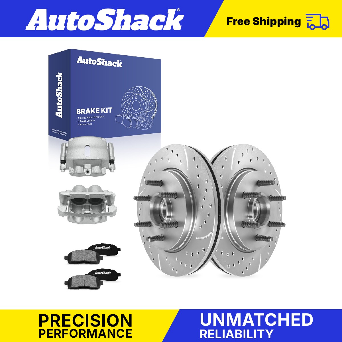 Front Drilled Slotted Brake Rotors Pads Calipers for Ford, F-150 2005-2008