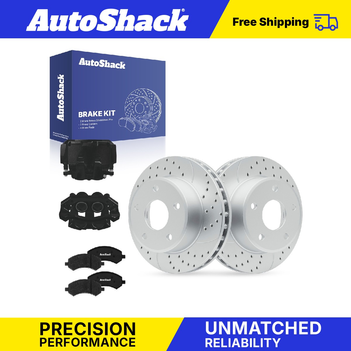 Front Drilled Slotted Rotors Premium Pad Calipers Black for Dodge, Dakota 09-10
