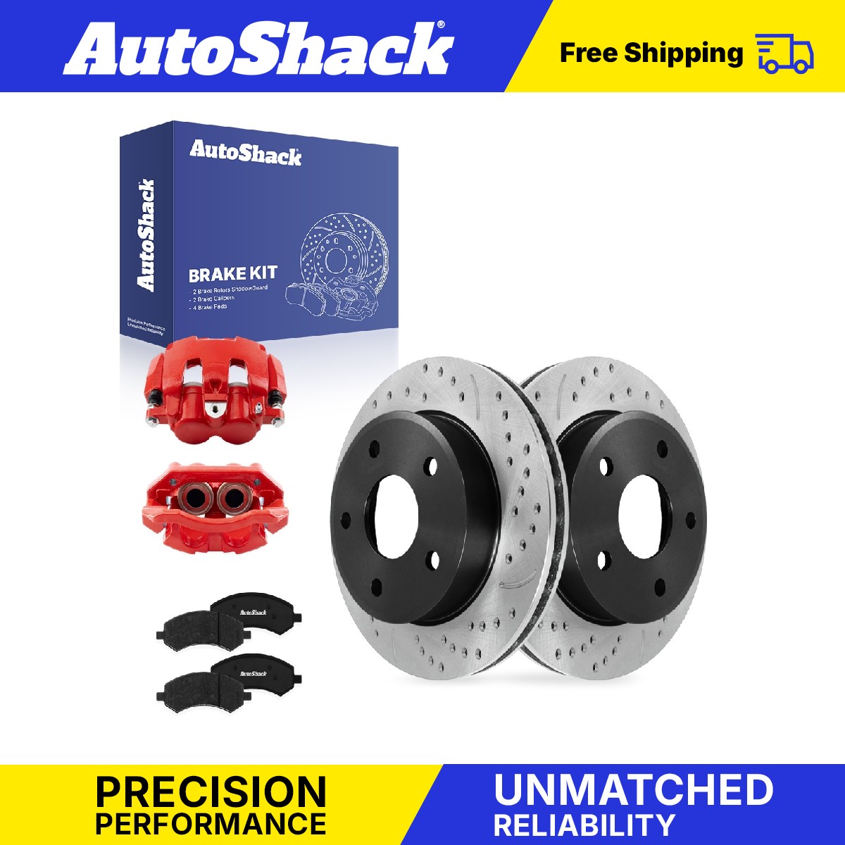 Front Drilled Slotted Brake Rotors Pads Calipers Red for Dodge, Dakota 2009-2010
