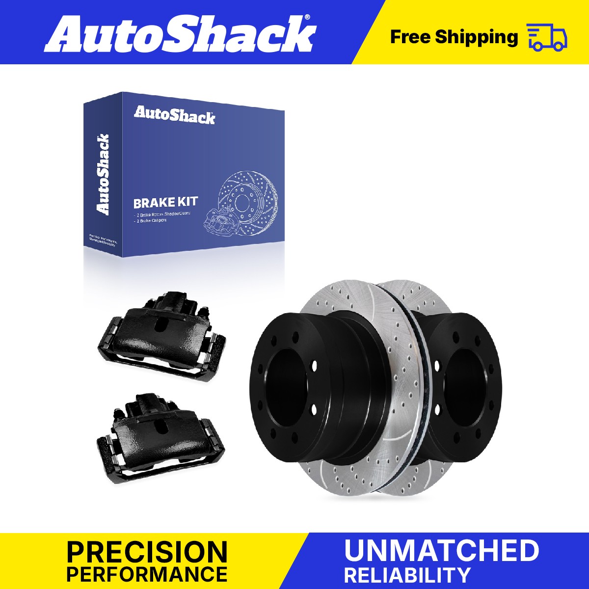 Rear Drilled Slotted Brake Rotors Calipers Black for Dodge, Ram 1500 2006-2008