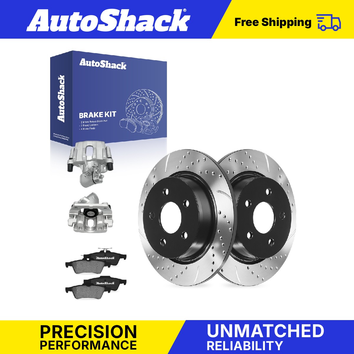 Rear Drilled Slotted Brake Rotors Pads Calipers for Ford, C-Max 2013-2018