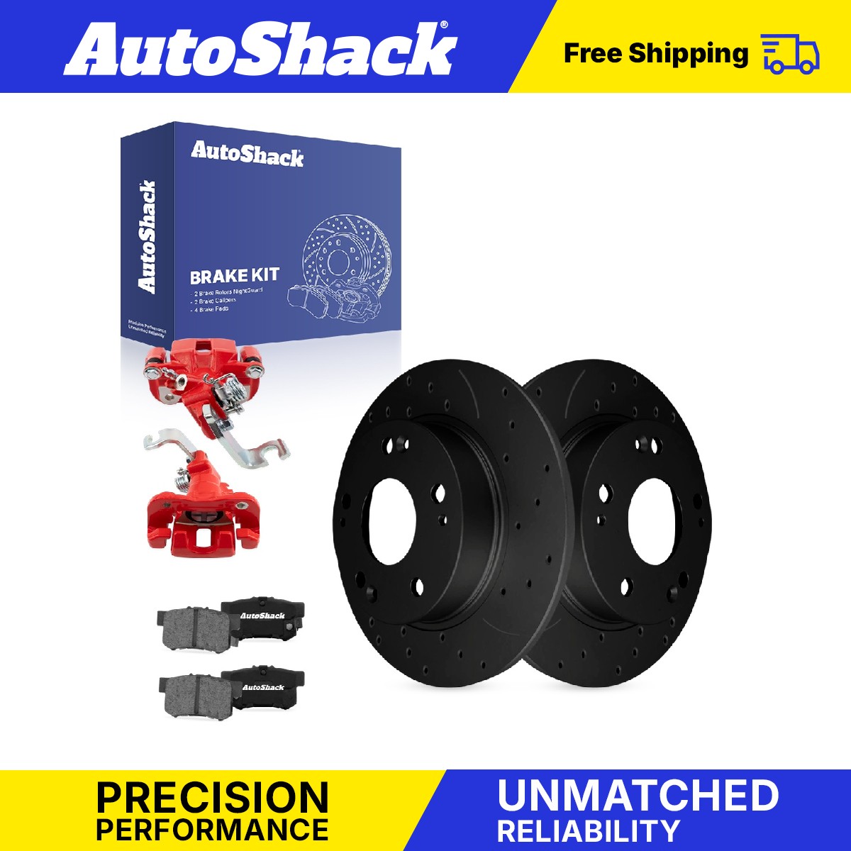 Rear Drilled Slotted Brake Rotors Pads Calipers Red for Honda, Civic 2006-2015