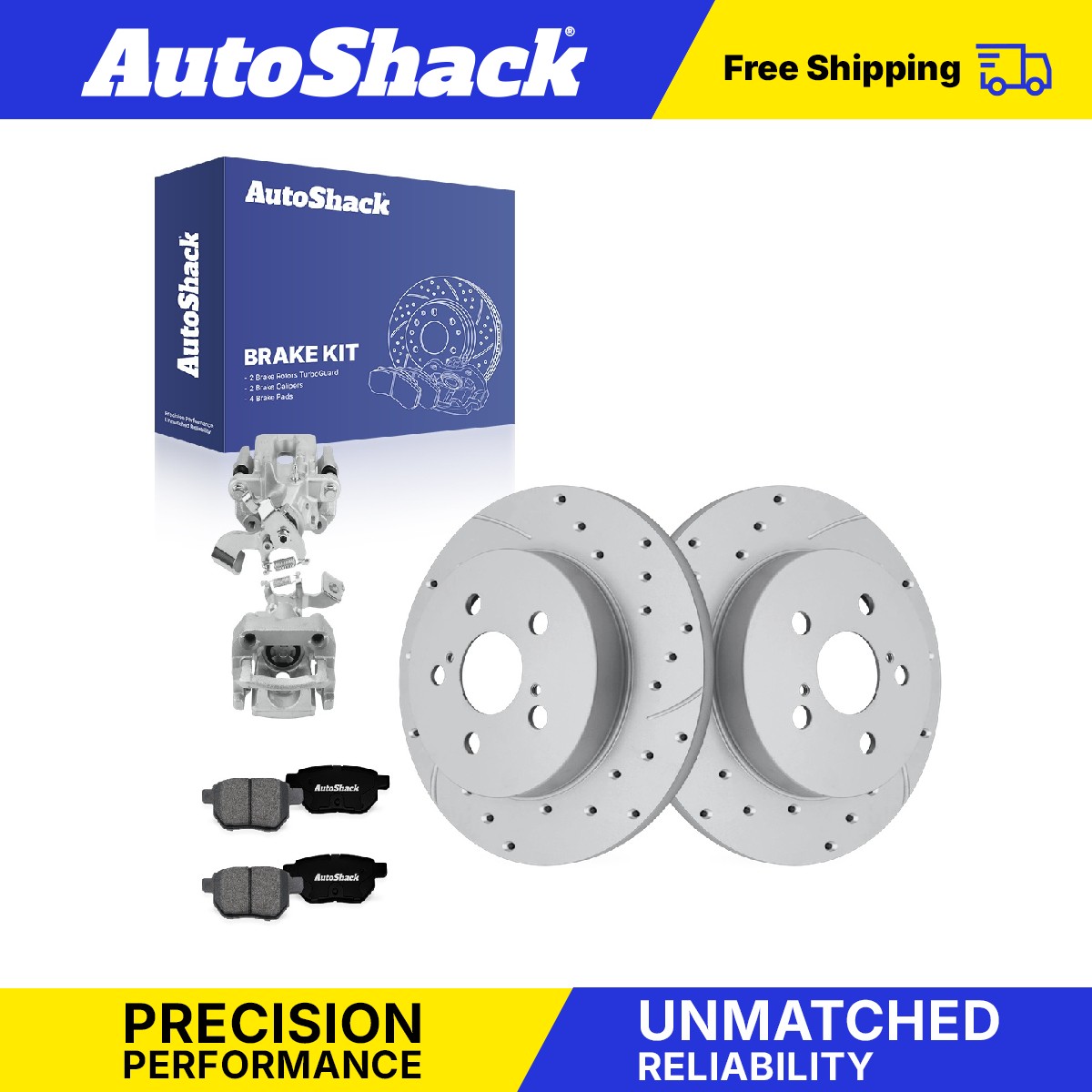 Rear Drilled Slotted Rotors Premium Pad Calipers for Toyota, Prius Prime 17