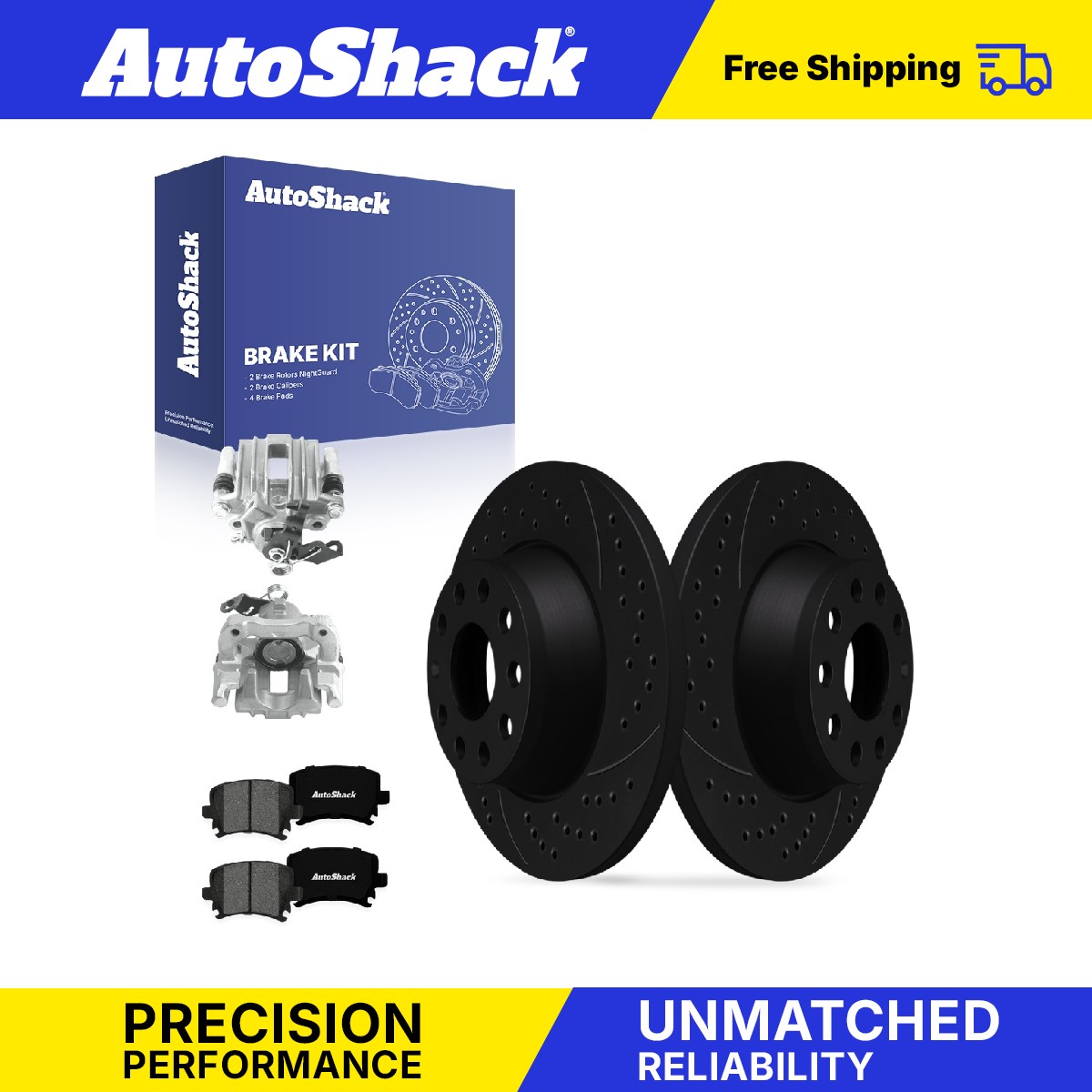 Rear Drilled Slotted Brake Rotors Premium Pads Calipers for VW, Jetta 2005