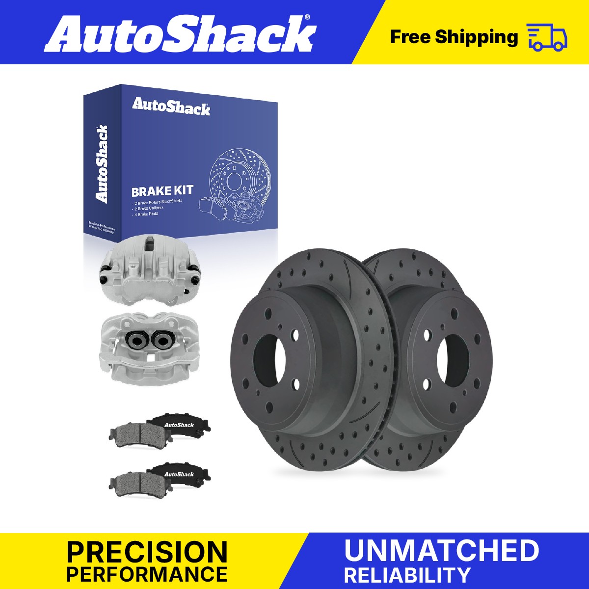 Rear Drilled Slotted Brake Rotors Pads Calipers for GMC, Sierra 1500 Classic 07