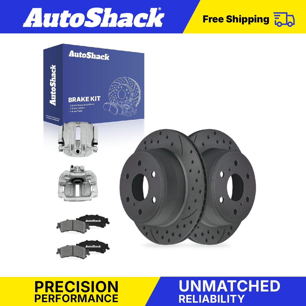 Rear Drilled Slotted Brake Rotors Pads Calipers for GMC, Sierra 1500 Classic 07