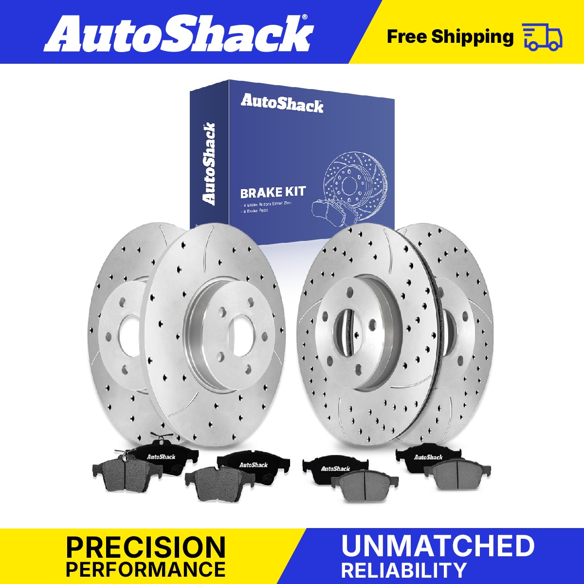 Front Rear Drilled Slotted Brake Rotors Ceramic Pads for Ford, Focus 2012-2018