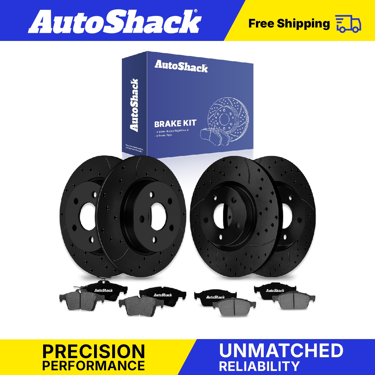 Front Rear Drilled Slotted Brake Rotors Ceramic Pads for Ford, Focus 2012-2018