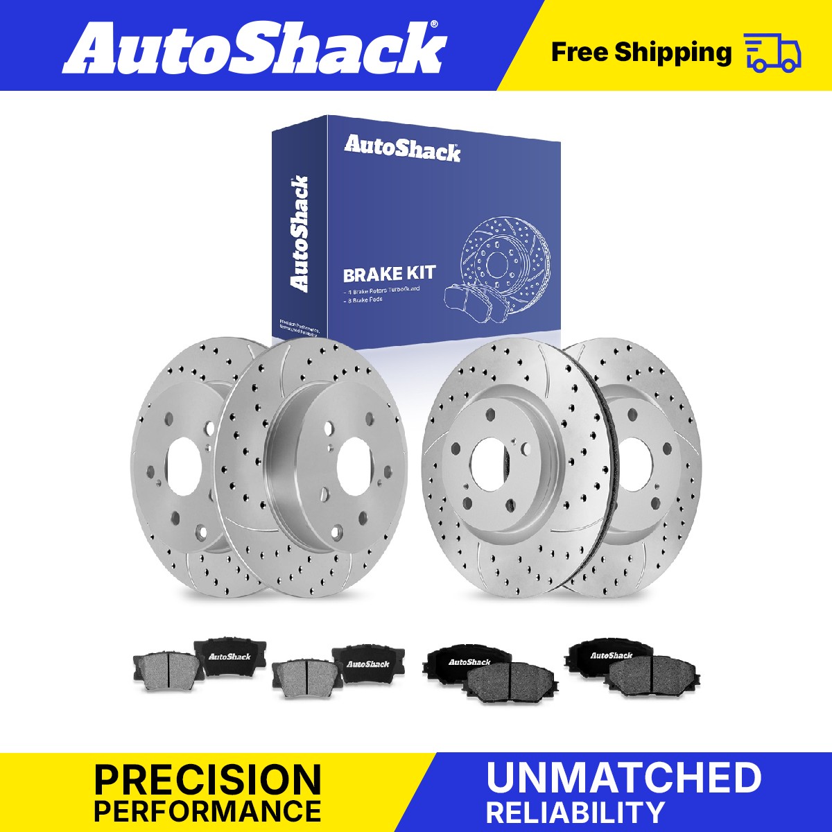 Front Rear Drilled Slotted Brake Rotors Ceramic Pads for Toyota, RAV4 2006-2018