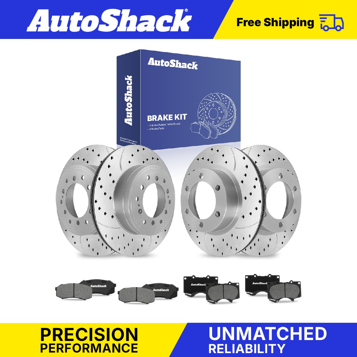 Front Rear Drilled Slotted Brake Rotors Ceramic Pad for Toyota, FJ Cruiser 10-14