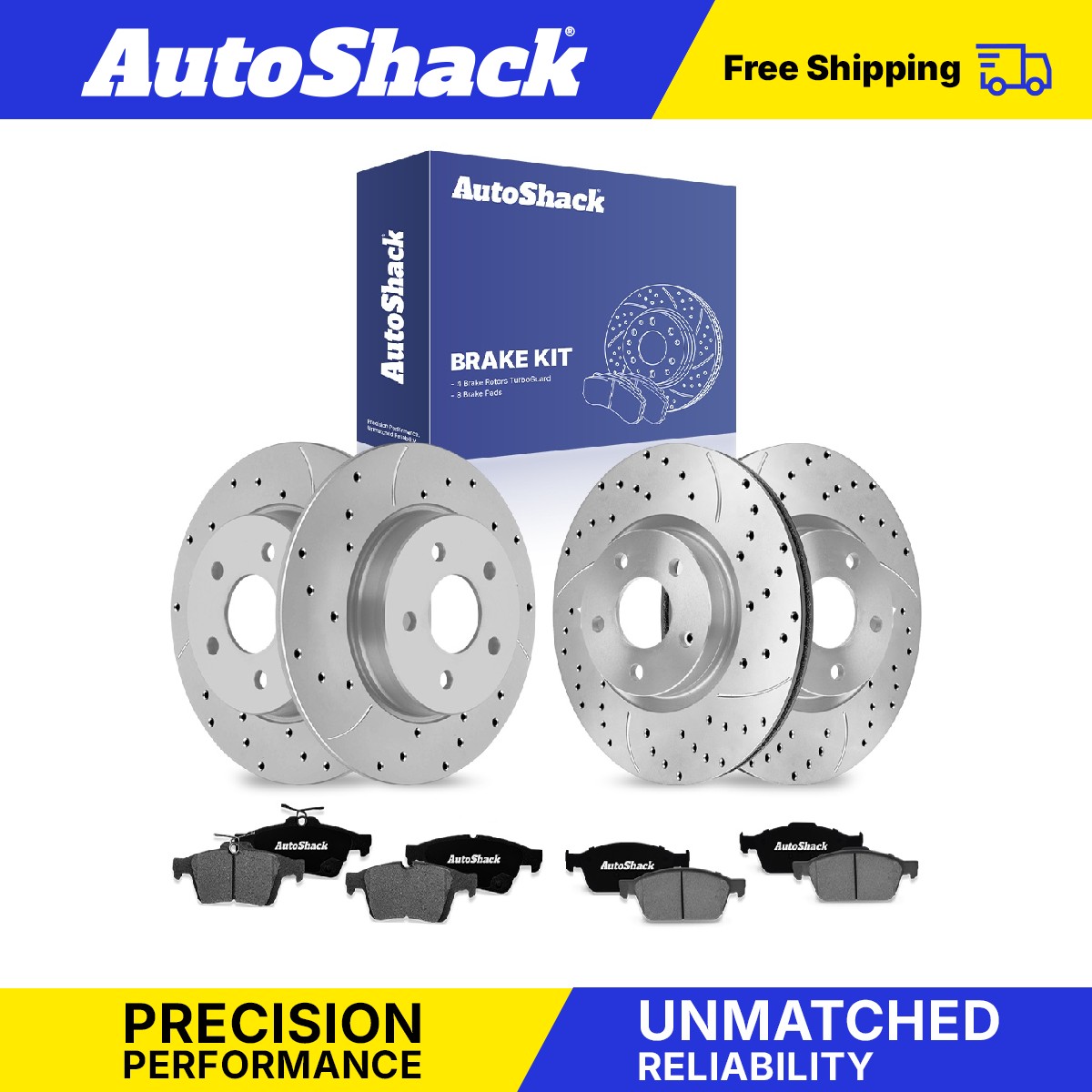 Front Rear Drilled Slotted Brake Rotors Ceramic Pads for Ford, Focus 2012-2018
