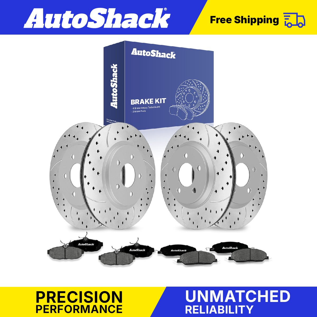 Front Rear Drilled Slotted Brake Rotors Premium Pad for Ford, Mustang 05-10