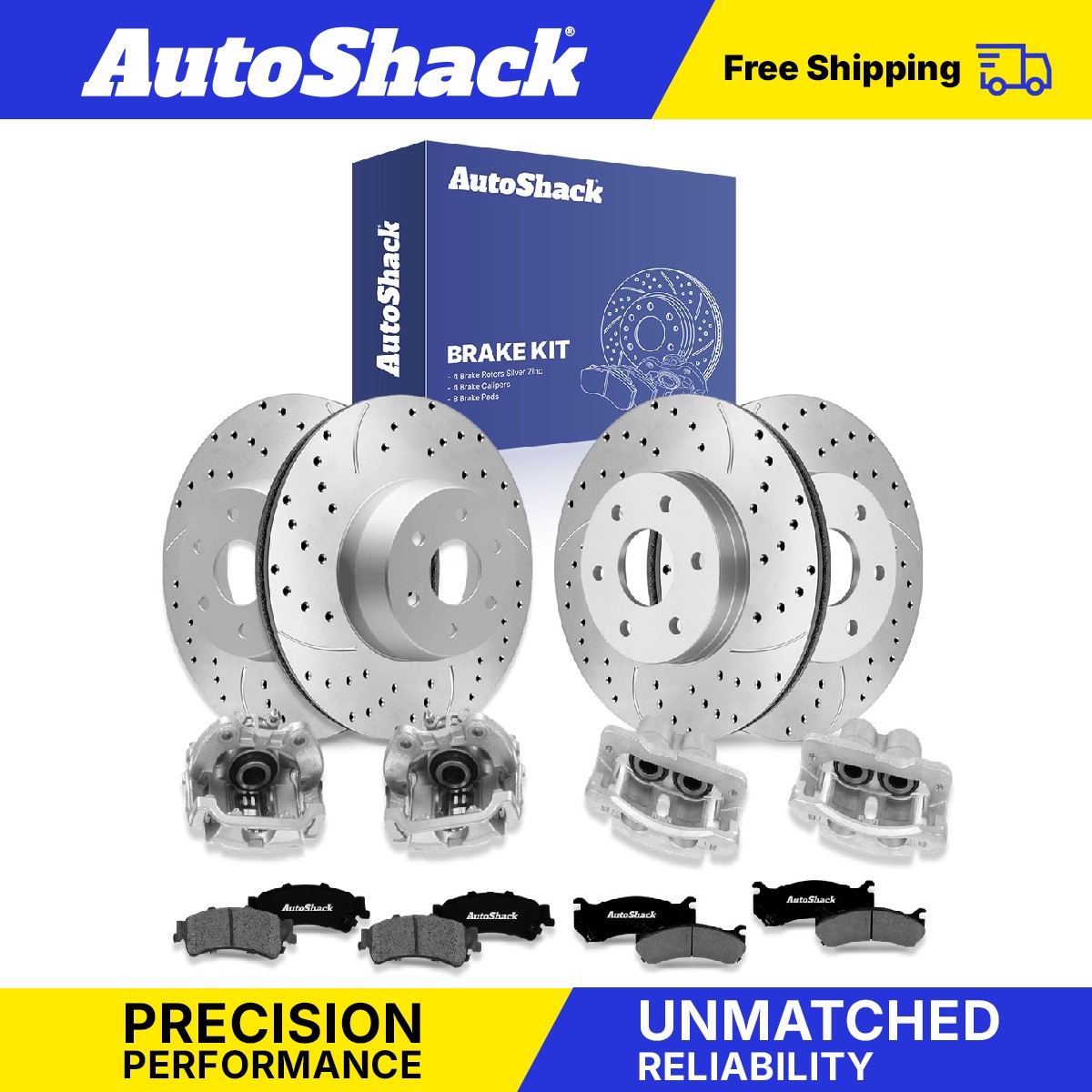 Front Rear Drilled Slotted Brake Rotors Pad Caliper for Chevy, Silverado 1500 02