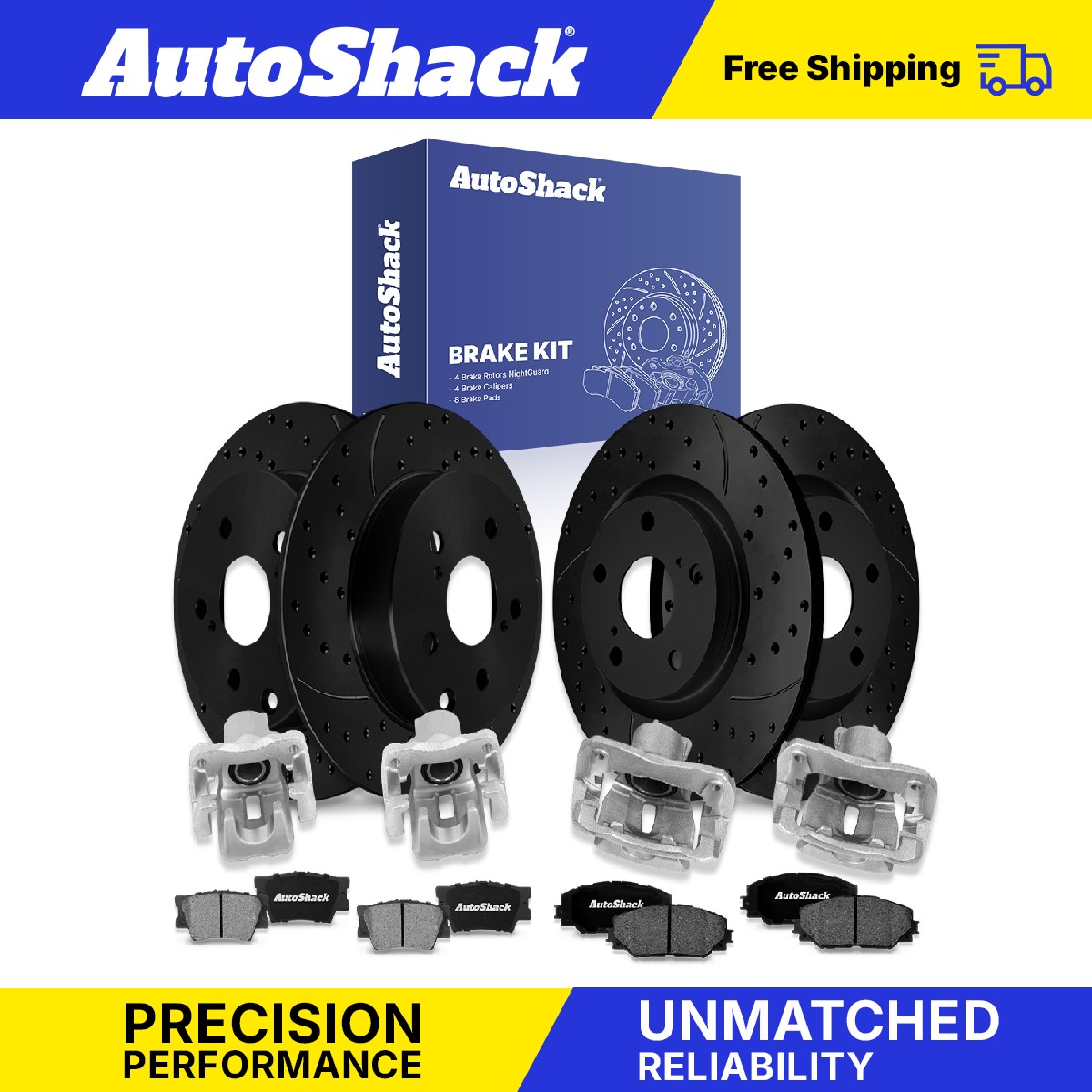 Front Rear Drilled Slotted Brake Rotors Pads Calipers for Toyota, RAV4 2006-2012