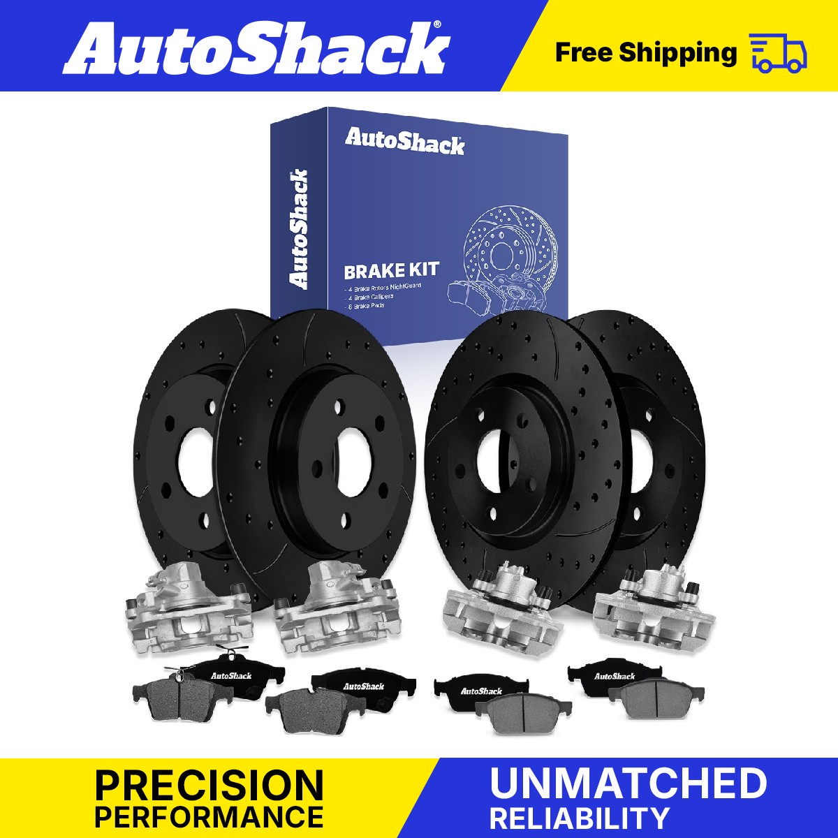Front Rear Drilled Slotted Brake Rotors Pads Calipers for Ford, Focus 2012-2018