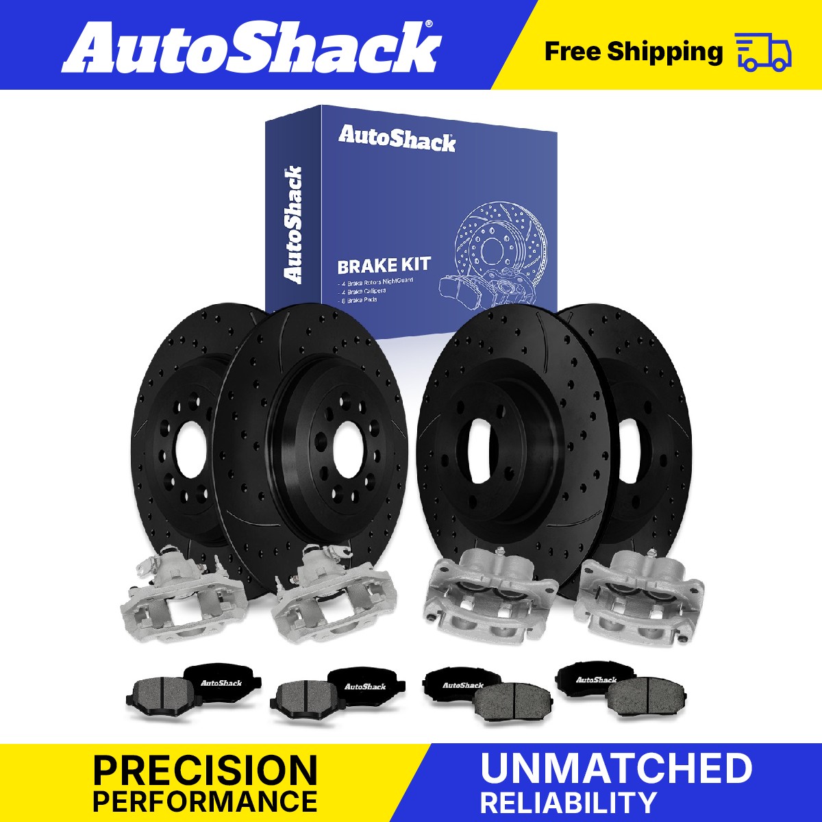 Front Rear Drilled Slotted Brake Rotors Premium Pad Caliper for Ford, Edge 11-14
