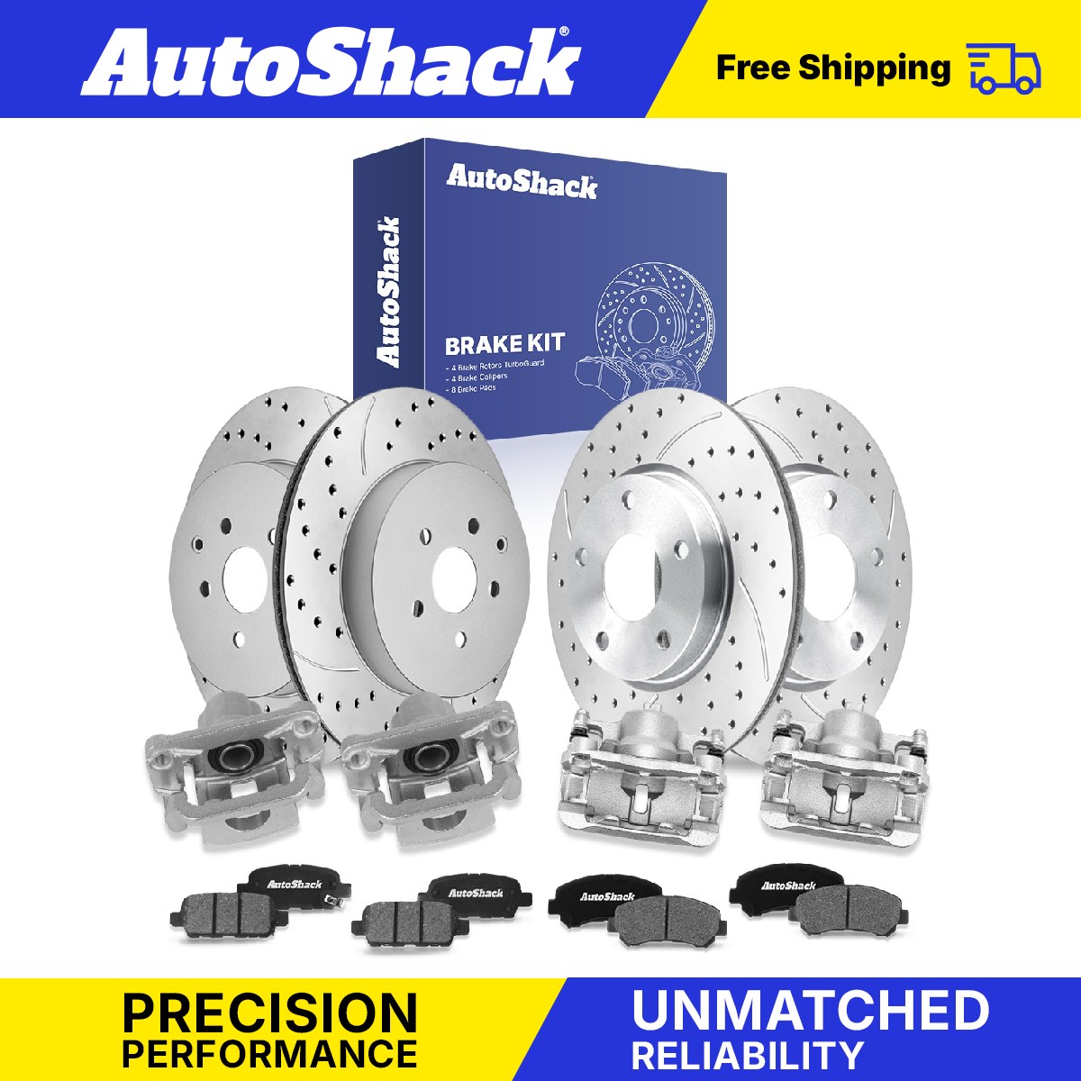 Front Rear Drilled Slotted Brake Rotors Pads Calipers for Nissan, Rogue 08-13