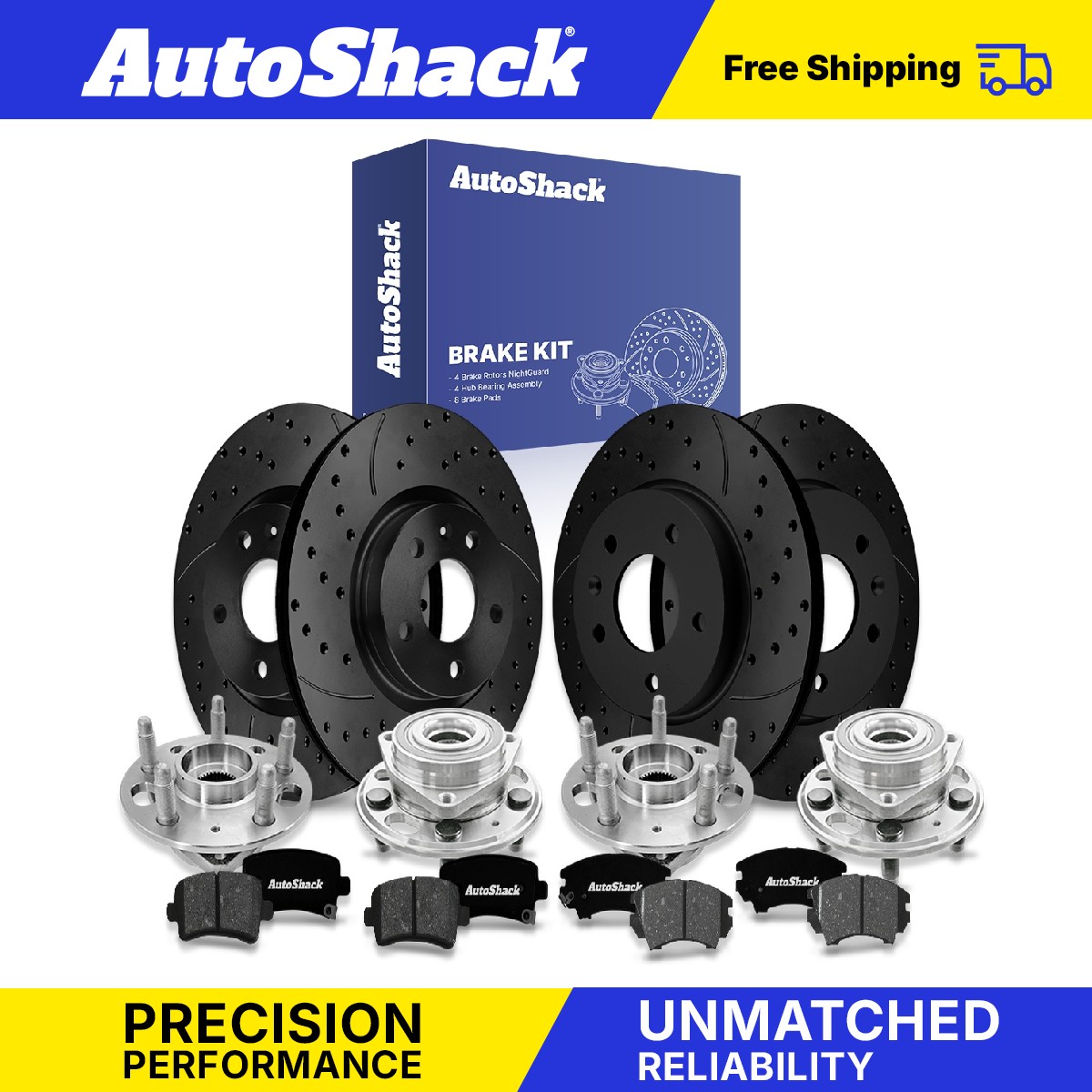 Front Rear Drilled Slotted Brake Rotor Premium Pad Hub Kit for 16 Buick LaCrosse