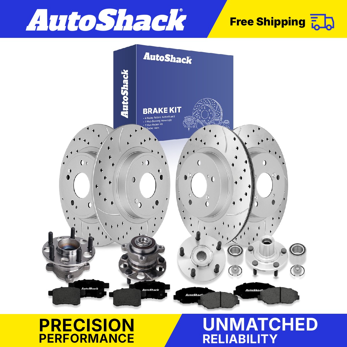 Front Rear Drilled Slotted Rotors Pad Hub & Repair Kit for Honda, Accord 08-12