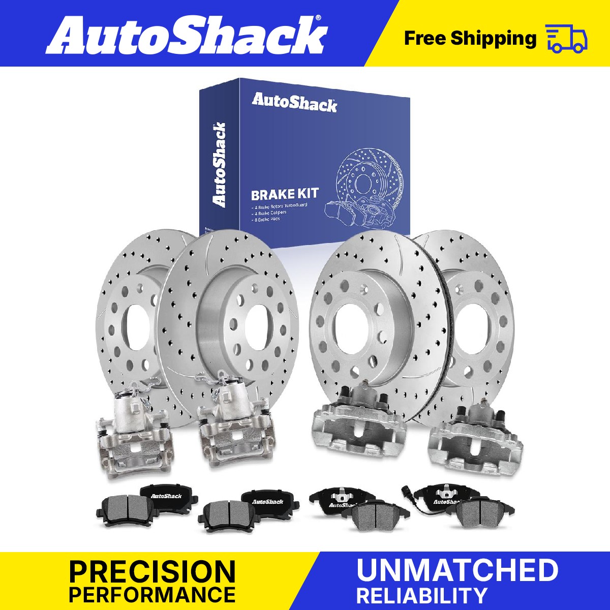 Front Rear Drilled Slotted Brake Rotors Pads Calipers for VW, Jetta 2006-2008
