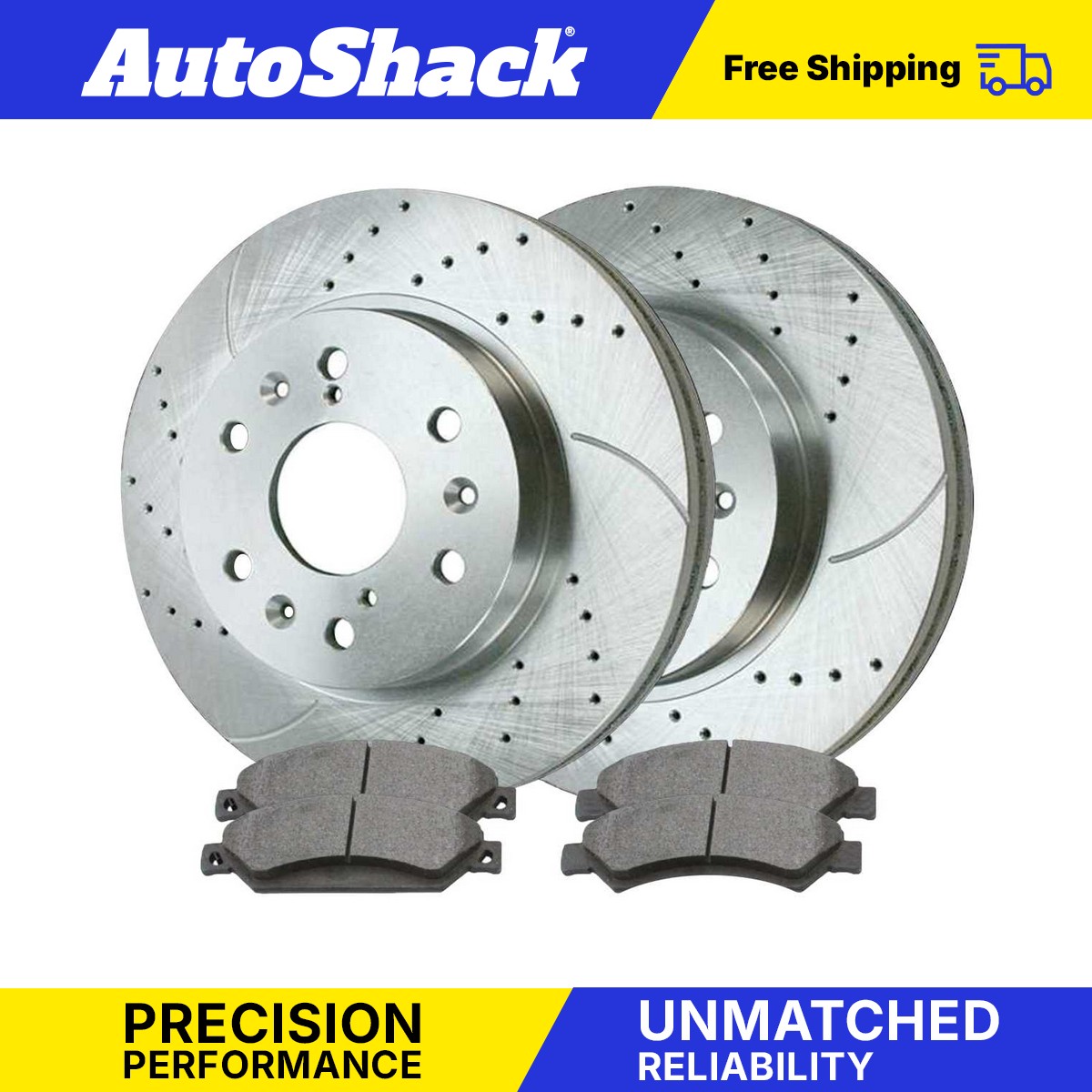 Front Drilled Disc Rotors Ceramic Brake Pads for Chevy Silverado 1500 5.3L - Picture 1 of 7